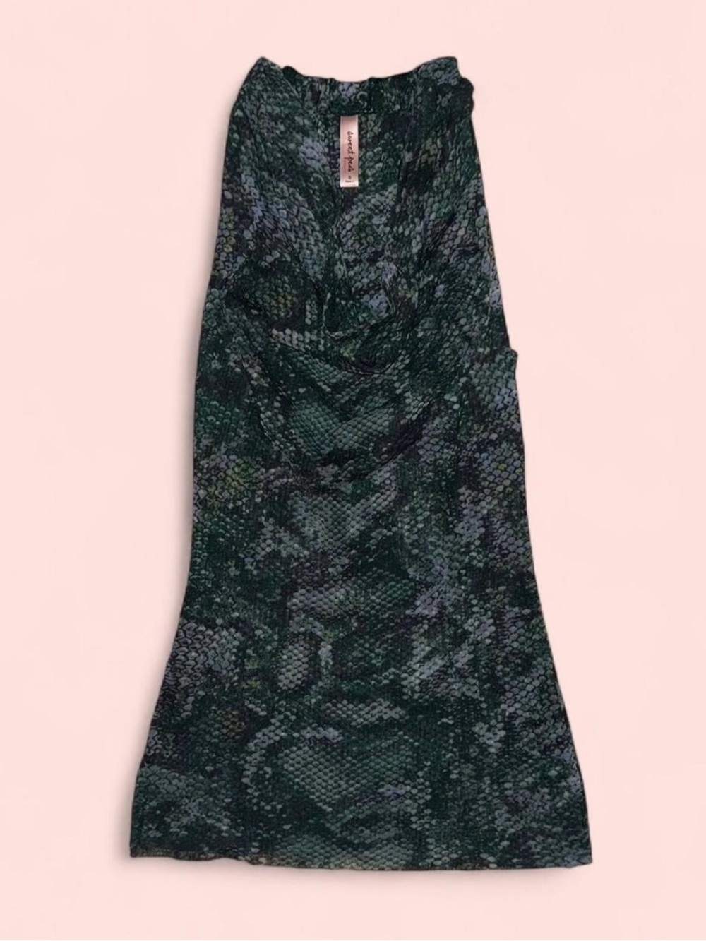 Vintage Sweet Pea by Stacy Frati Green Snakeskin Mesh Cowl Neck Top – Size S